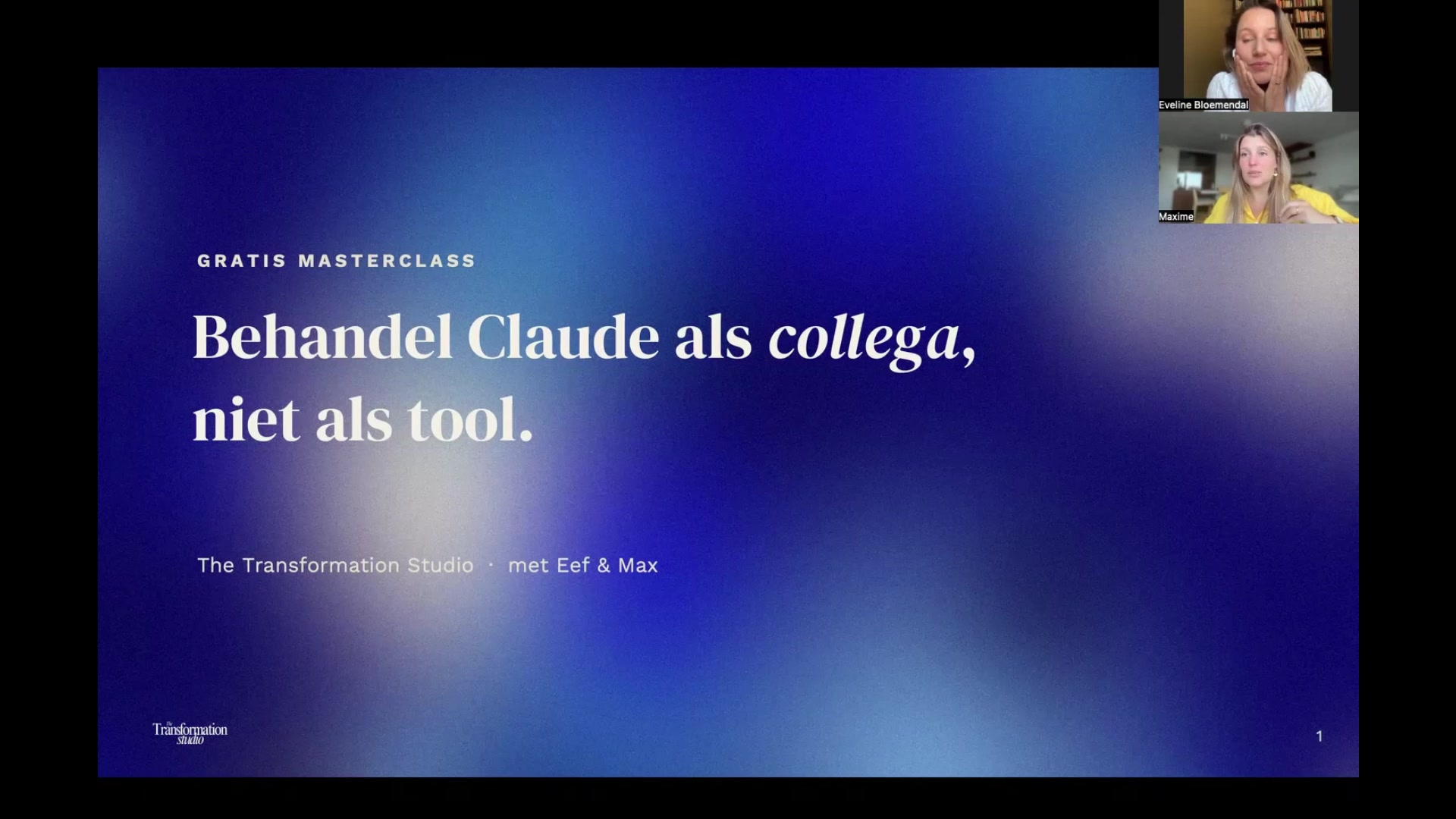 Startbeeld van de masterclass: Behandel Claude als collega, niet als tool, met Eef en Max